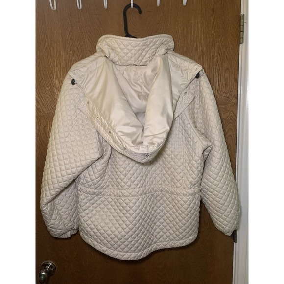 Post Card Italy Quilted Jacket Ivory Cream Removable Fur Trim Hood Sz 4 Eu 40 - Picture 3 of 16